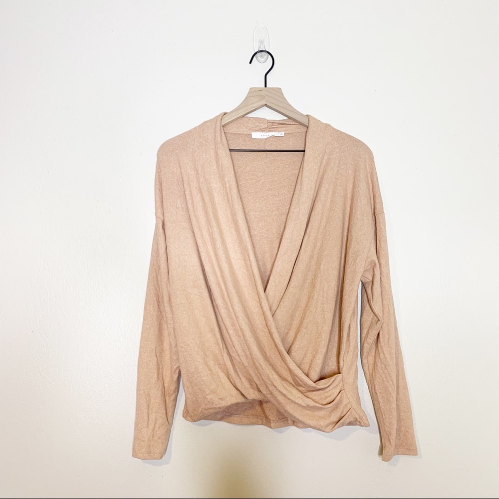 NEW Lush Nordstrom Apricot Long Sleeve Surplice Neckline Blouse Small